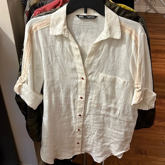 Zara Tops New Zara White Linen Button Down Shirt Size Extra Small